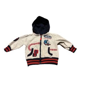 Thomas & Friends 18 Months Zip Up Hoodie Thomas The Train Logo Patches Navy Gray